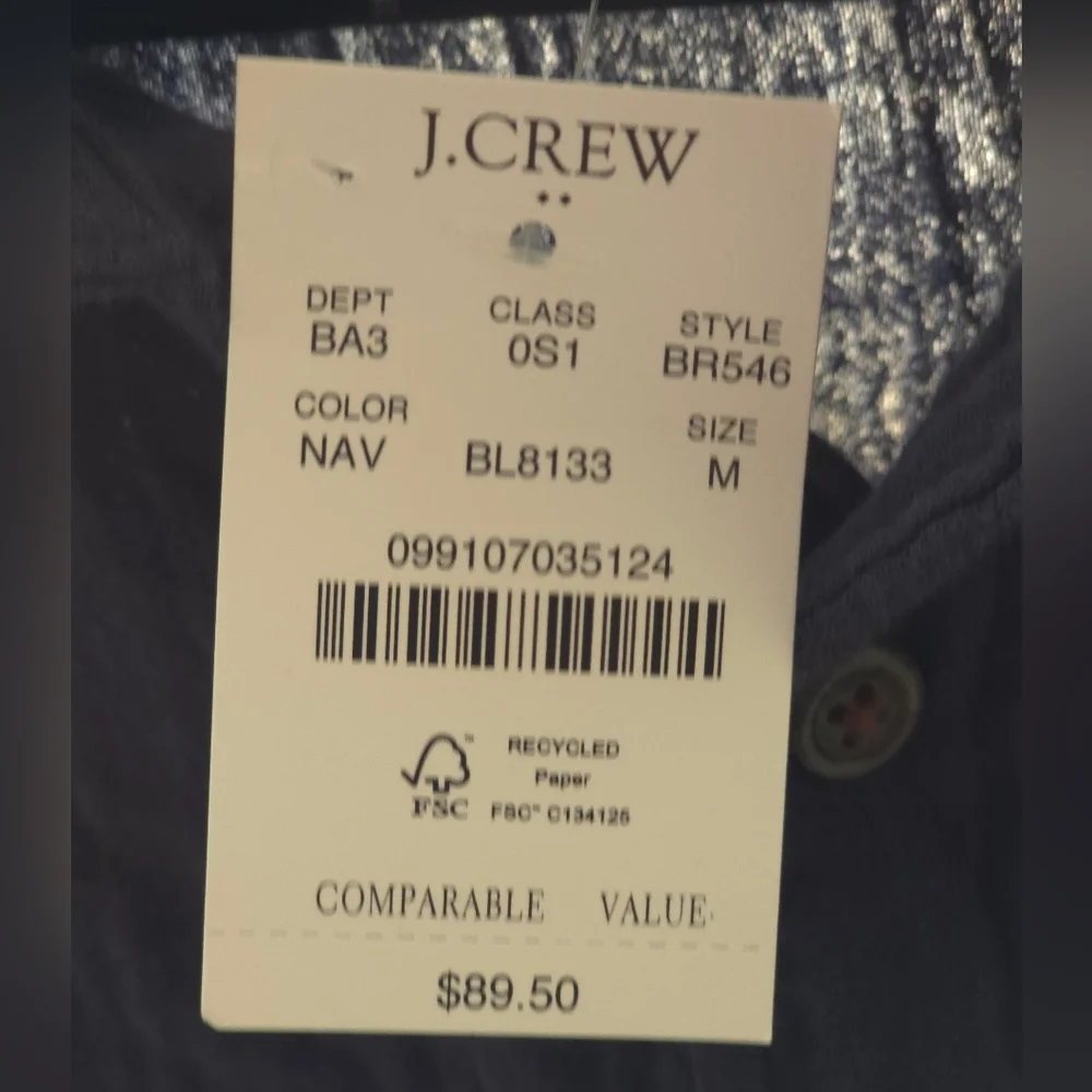 J.Crew Men’s Navy Short Sleeve Button-Up Shirt Gauze Cotton Size M NWT - Picture 3 of 8